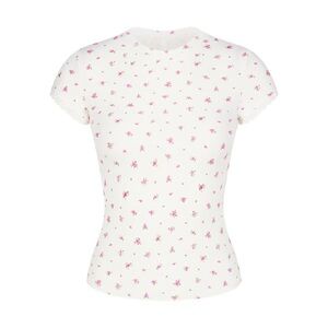 Skims Soft Lounge Lace T-shirt - Neon Orchid Rose Print